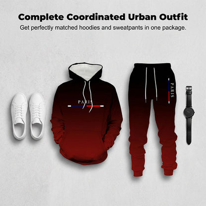 💎 -50% sur Ensemble de Survêtement Dégradé pour Homme！💎 Design Fondu Noir-Rouge, Sweat à Capuche & Pantalon de Jogging pour Sport & Style Urbain✨
