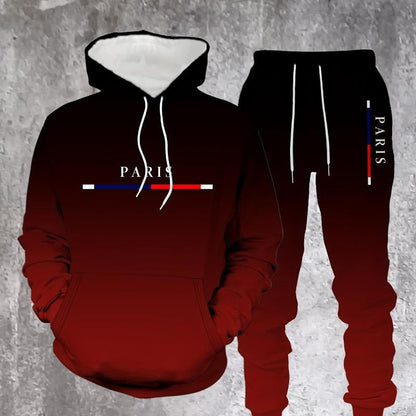 💎 -50% sur Ensemble de Survêtement Dégradé pour Homme！💎 Design Fondu Noir-Rouge, Sweat à Capuche & Pantalon de Jogging pour Sport & Style Urbain✨