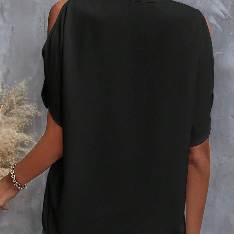 T-shirt monochrome élégant pour femme, col en V et épaules dénudées