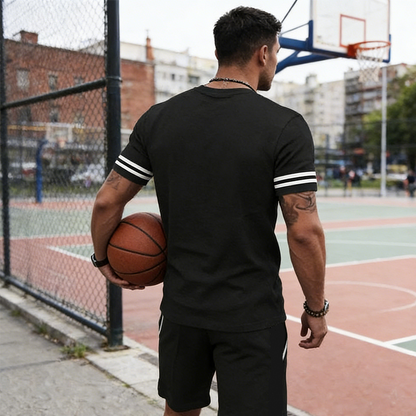 💎 -50% SUR L'ENSEMBLE 2 PIÈCES HOMME ! 💎 T-Shirt Rayé & Short, Tissu Respirant & Cordon de Serrage ✨