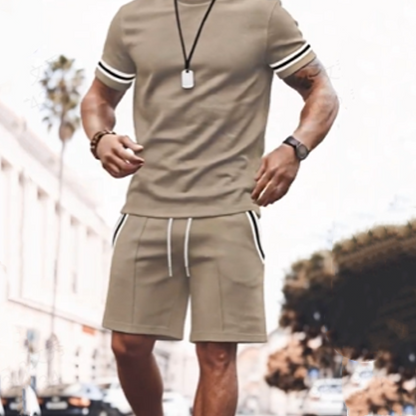 💎 -50% SUR L'ENSEMBLE 2 PIÈCES HOMME ! 💎 T-Shirt Rayé & Short, Tissu Respirant & Cordon de Serrage ✨