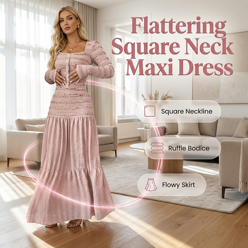 Robe longue à encolure carrée flatteuse
