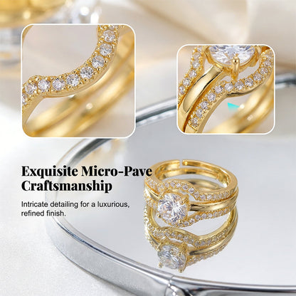 💍Promotions sur les bagues — 53 % de réduction 💍Bague ouverte 2-en-1 dorée avec zircone