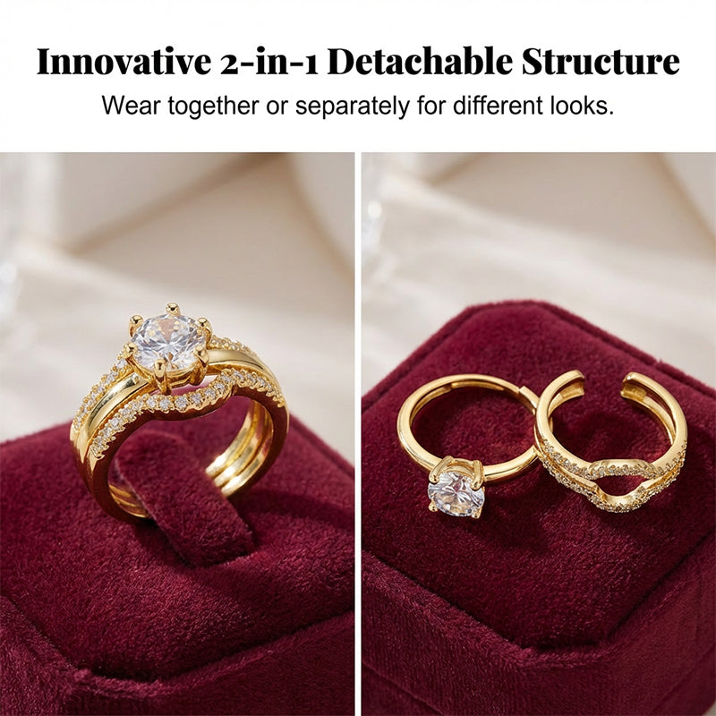 💍Promotions sur les bagues — 53 % de réduction 💍Bague ouverte 2-en-1 dorée avec zircone