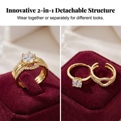 💍Promotions sur les bagues — 53 % de réduction 💍Bague ouverte 2-en-1 dorée avec zircone