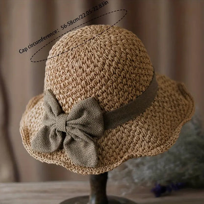 👒🌞 PROMO -50% ! Chapeau de Soleil Tressé avec Nœud – Large Bord, Ajustable & Pliable pour Voyage (Kaki/Beige)