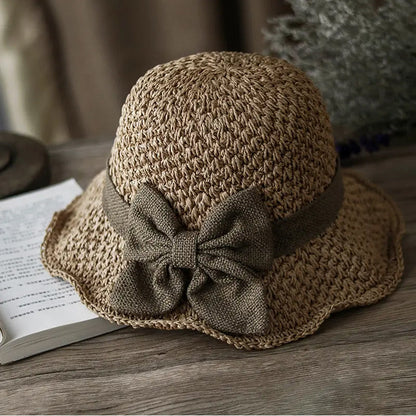👒🌞 PROMO -50% ! Chapeau de Soleil Tressé avec Nœud – Large Bord, Ajustable & Pliable pour Voyage (Kaki/Beige)