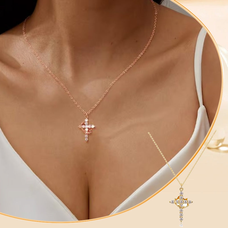 ✨ 50 % de réduction ✨Collier avec Pendentif Croix & Couronne Éternelles