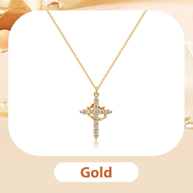 ✨ 50 % de réduction ✨Collier avec Pendentif Croix & Couronne Éternelles