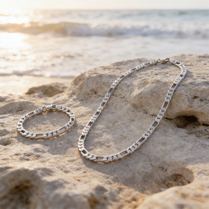 Classic Silver-Tone Chain Necklace & Bracelet Set（50% OFF）