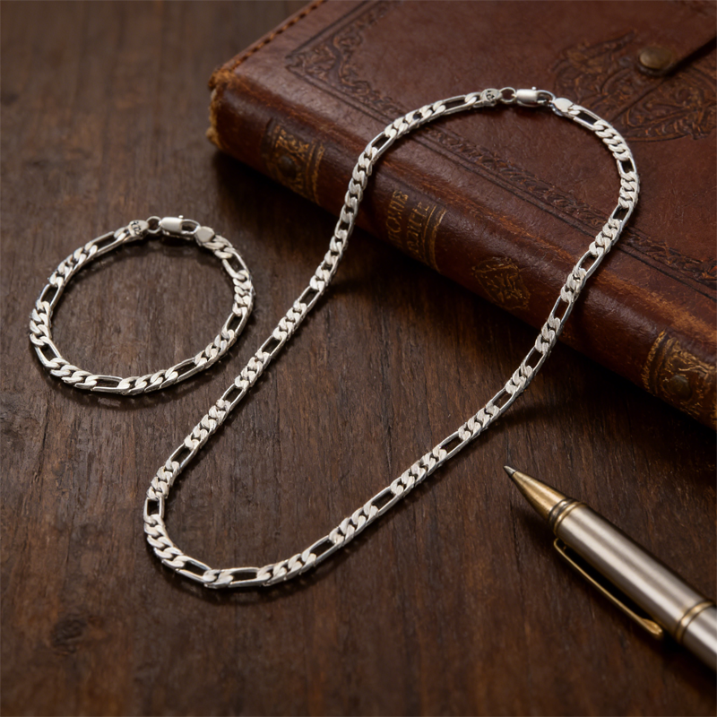 Classic Silver-Tone Chain Necklace & Bracelet Set（50% OFF）