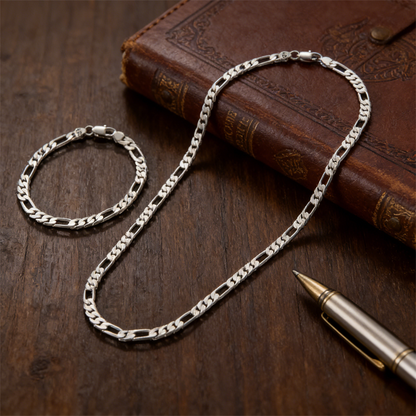 Classic Silver-Tone Chain Necklace & Bracelet Set（50% OFF）