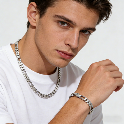 Classic Silver-Tone Chain Necklace & Bracelet Set（50% OFF）