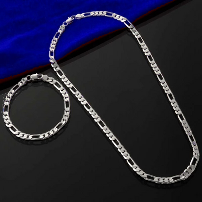 Classic Silver-Tone Chain Necklace & Bracelet Set（50% OFF）