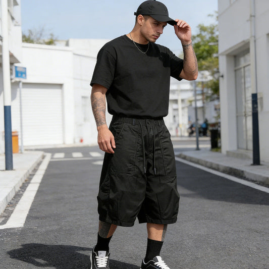 Pantalon capri décontracté à cordon de serrage pour homme, grandes tailles