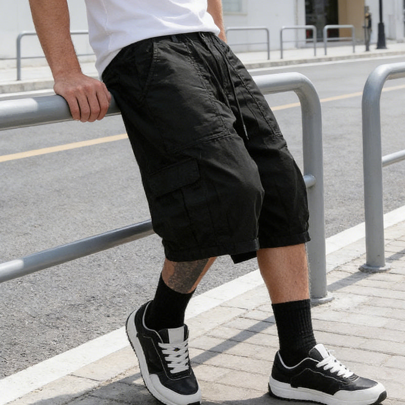 Pantalon capri décontracté à cordon de serrage pour homme, grandes tailles