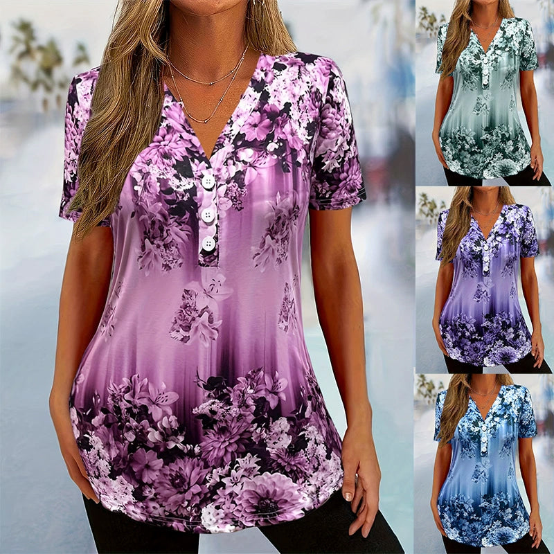 ✨Haut à manches courtes élégant à imprimé floral pour femme