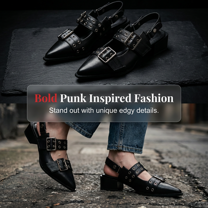 📢📢50 % de réduction !! ⏰Escarpins à talons bas, œillets et boucles, style rock