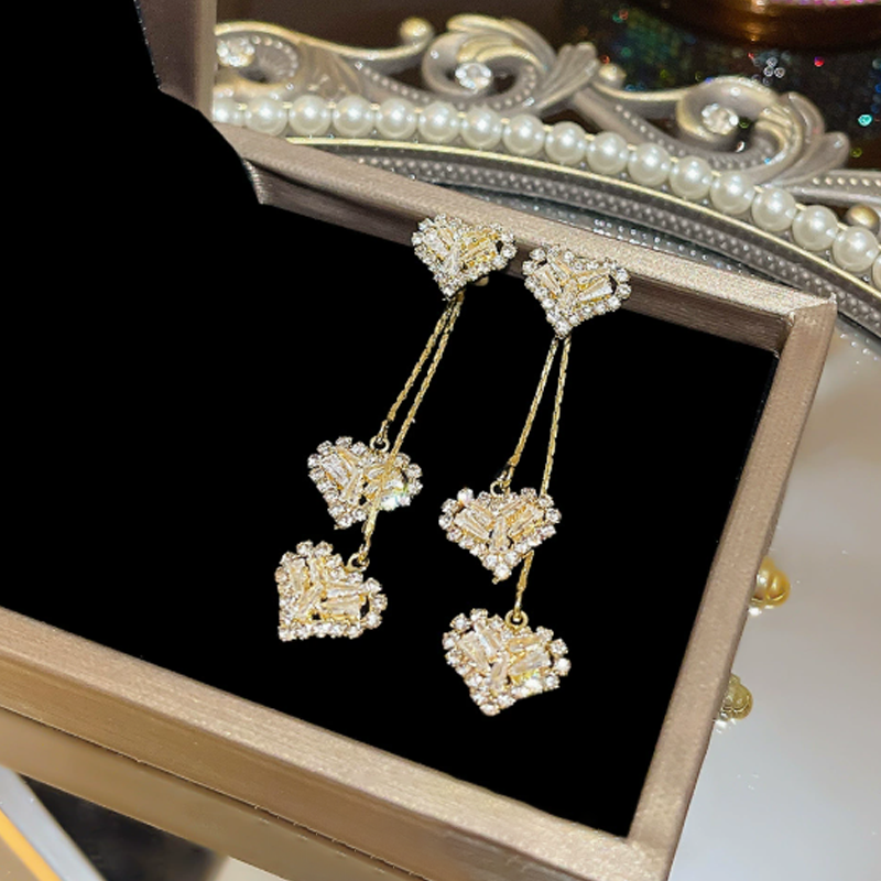 📢📢50 % DE RÉDUCTION !!⏰Boucles d'oreilles romantiques avec pendentifs en forme de cœur et longue chaîne