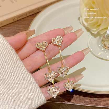 📢📢50 % DE RÉDUCTION !!⏰Boucles d'oreilles romantiques avec pendentifs en forme de cœur et longue chaîne