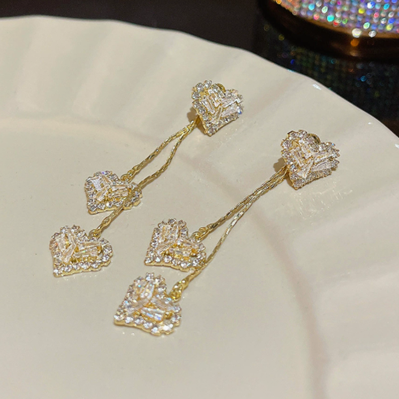 📢📢50 % DE RÉDUCTION !!⏰Boucles d'oreilles romantiques avec pendentifs en forme de cœur et longue chaîne