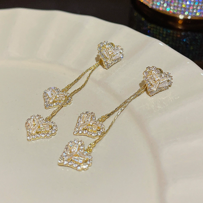 📢📢50 % DE RÉDUCTION !!⏰Boucles d'oreilles romantiques avec pendentifs en forme de cœur et longue chaîne