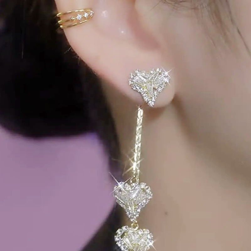 📢📢50 % DE RÉDUCTION !!⏰Boucles d'oreilles romantiques avec pendentifs en forme de cœur et longue chaîne