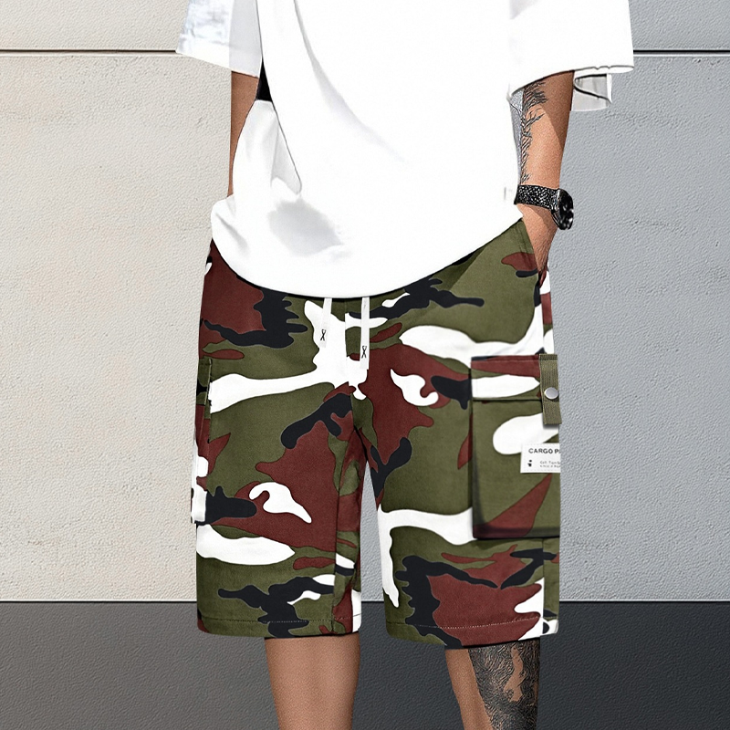 🩳 PROMO LIMITÉE 50% DE RÉDUCTION ! 🍂 Shorts Cargo Camouflage – 6 Poches Pratiques, Cordon de Taille & Coupe Détendue ✨
