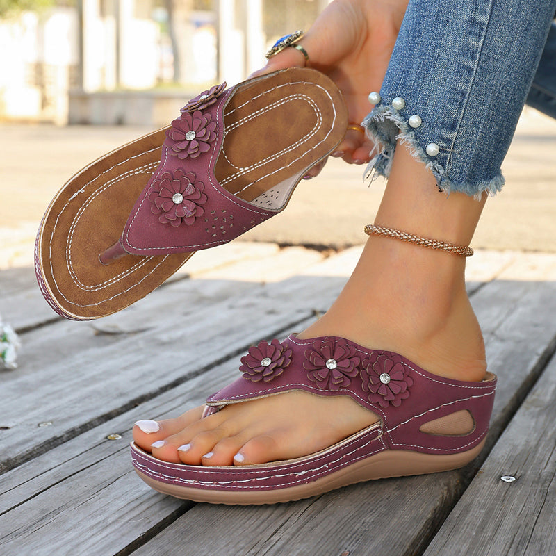 📢📢50 % de réduction !! ⏰Sandales à lanières et talons compensés à motif floral pour femme