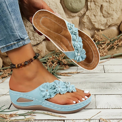 📢📢50 % de réduction !! ⏰Sandales à lanières et talons compensés à motif floral pour femme