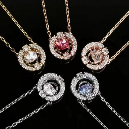 ⏳💎📿 Collier Danse en Strass Étincelant – Anti-Transpiration, Pierre Mobile & Halo de Cristaux (6 Couleurs, Chaîne O)