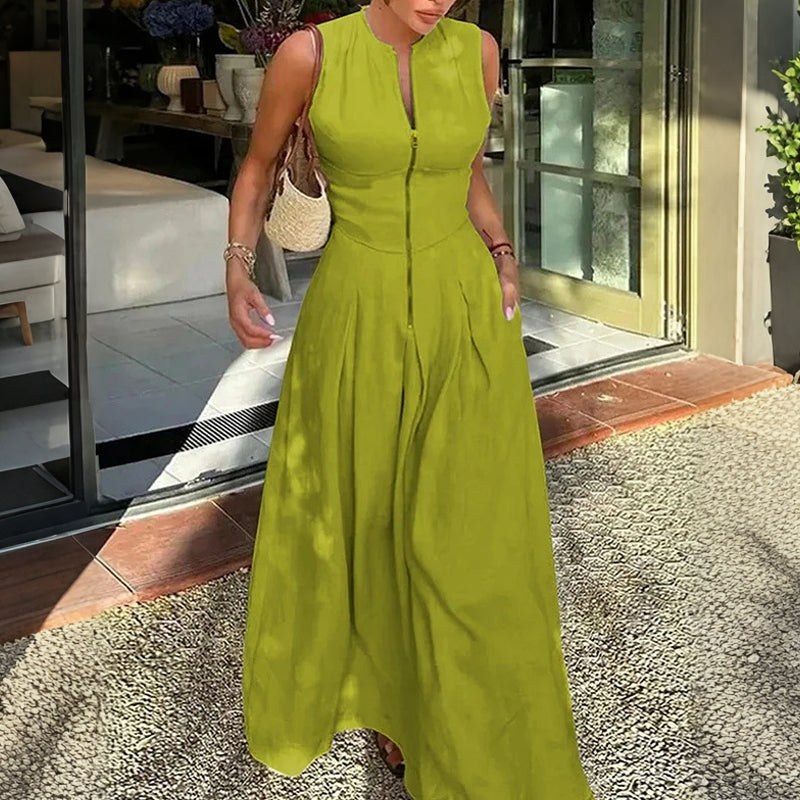 🥳SOLDES 2026🥳💞Plus de 50 000 exemplaires vendus !💥50 % de réduction ! 🔥Robe longue sans manches, coupe trapèze, fermeture éclair sur le devant