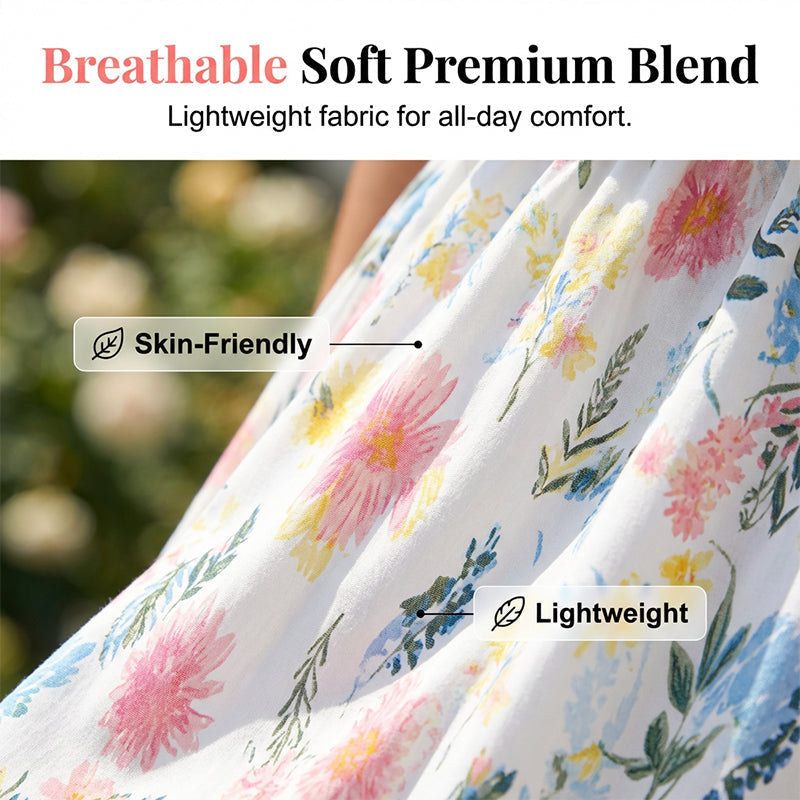 👗 50 % DE RÉDUCTION EN CE MOMENT ! 🌸 Robe longue à manches courtes et épaules dénudées – Imprimé floral, corsage à volants et poches dissimulées ✨