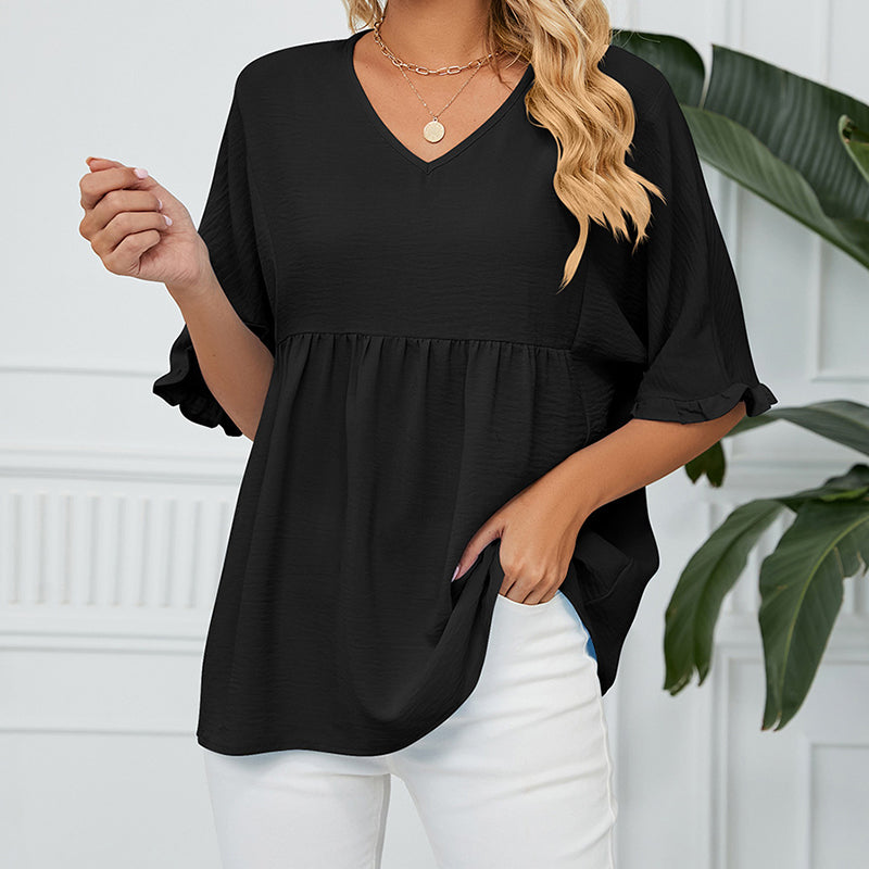 Women's V Neck Short Sleeve Casual Blouses Tops