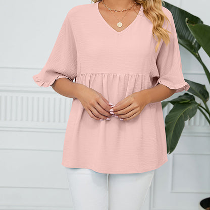 Women's V Neck Short Sleeve Casual Blouses Tops