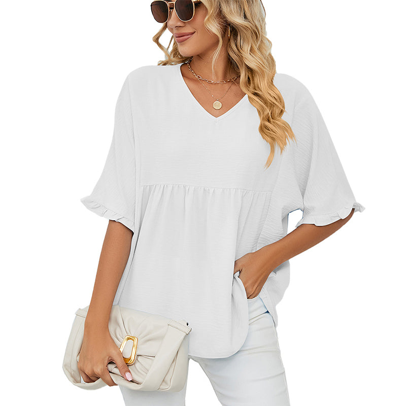 Women's V Neck Short Sleeve Casual Blouses Tops