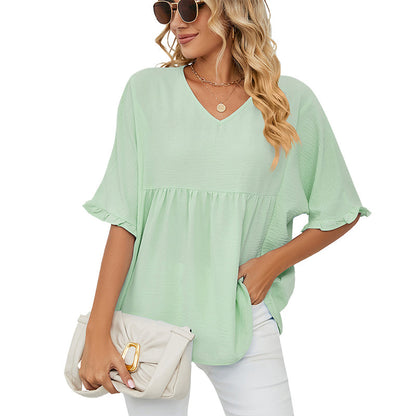 Women's V Neck Short Sleeve Casual Blouses Tops