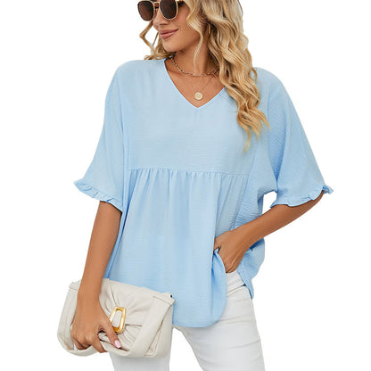 Women's V Neck Short Sleeve Casual Blouses Tops