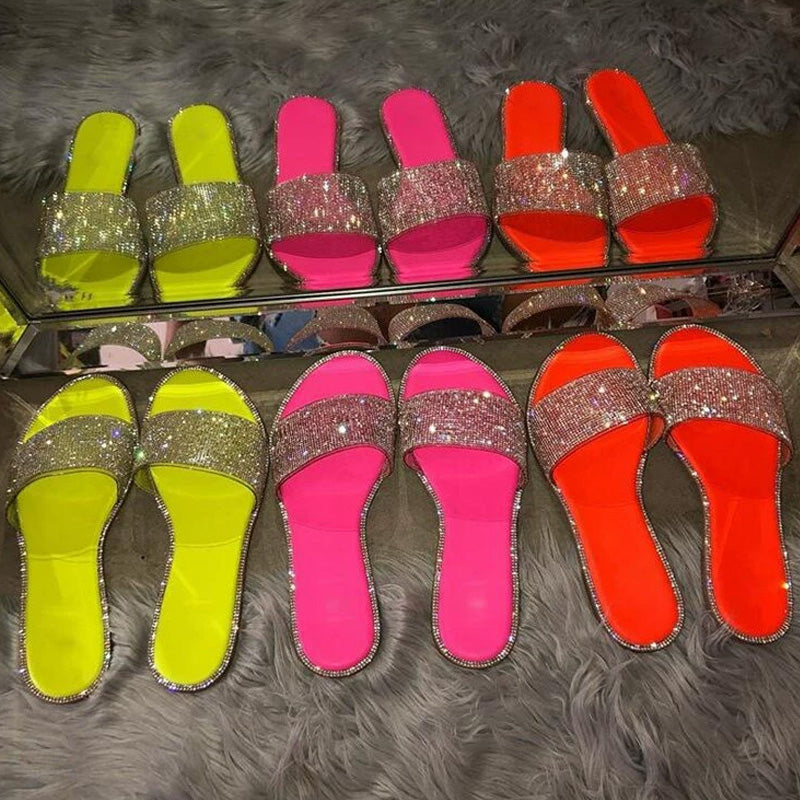 📢50 % de réduction !! ⏰Sandales plates à strass scintillants pour femme