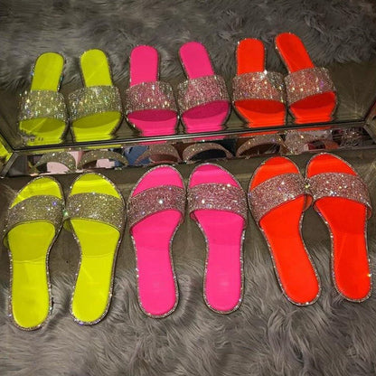 📢50 % de réduction !! ⏰Sandales plates à strass scintillants pour femme