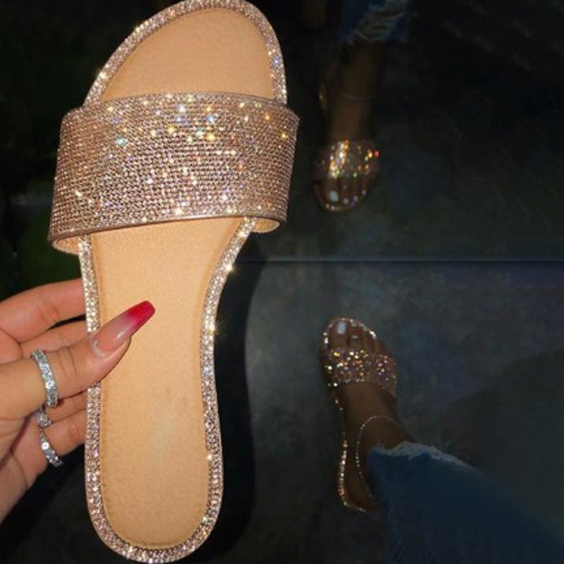 📢50 % de réduction !! ⏰Sandales plates à strass scintillants pour femme