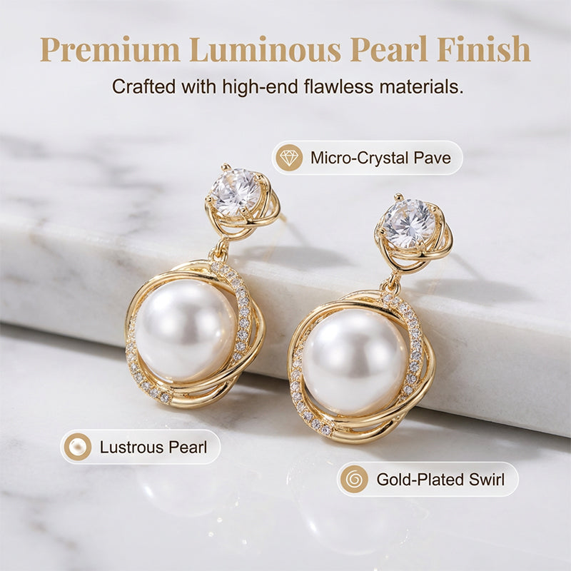 ✨   Boucles d'oreilles goutte avec perles et cristaux en forme de spirale élégante