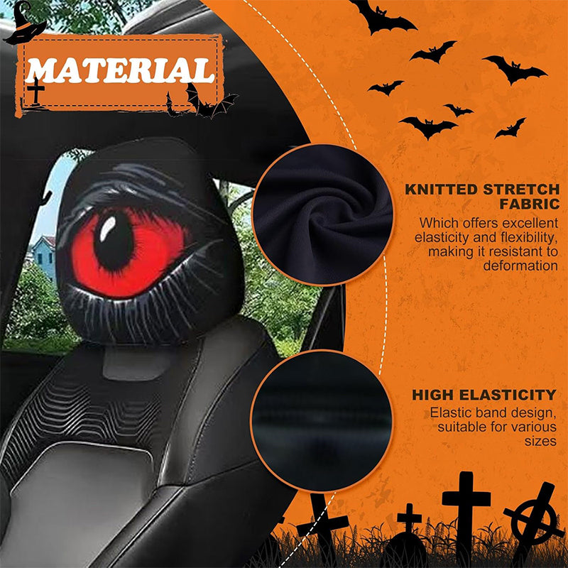 ⏳👁️‍🗨️🚗 OFFRE LIMITÉE -50% ! Housse d'Appuie-Tête de Voiture "Yeux Rouges Effrayants" – Tissu Élastique, Motif Halloween & Protection (Universel)