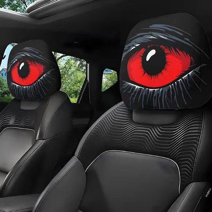 ⏳👁️‍🗨️🚗 OFFRE LIMITÉE -50% ! Housse d'Appuie-Tête de Voiture "Yeux Rouges Effrayants" – Tissu Élastique, Motif Halloween & Protection (Universel)