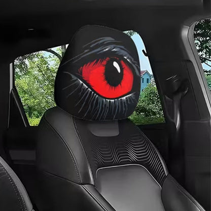 ⏳👁️‍🗨️🚗 OFFRE LIMITÉE -50% ! Housse d'Appuie-Tête de Voiture "Yeux Rouges Effrayants" – Tissu Élastique, Motif Halloween & Protection (Universel)
