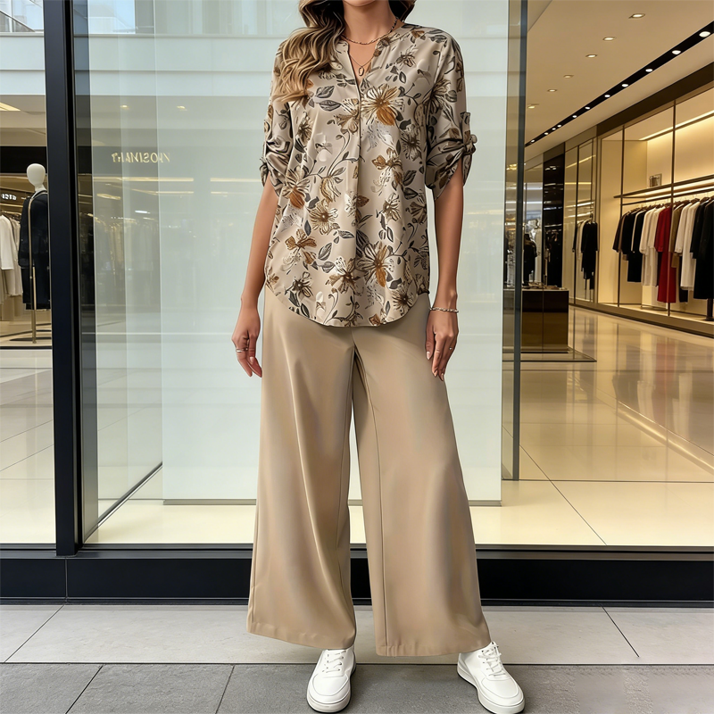 Women's 2-Piece Floral Blouse & Wide-Leg Pants Set
