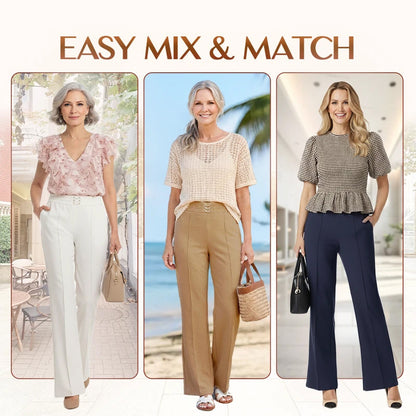 🎁Nouveautés : -50 %💥Pantalon taille haute à jambes larges pour femme