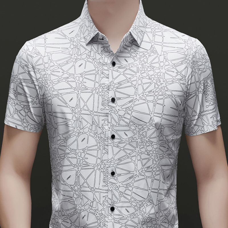 👔🎨💼 PROMO -50% ! Chemise Homme à Col & Manches Courtes – Motif Géométrique Abstrait, Tissu Léger & Infroissable (Noir/Blanc, M-2XL)