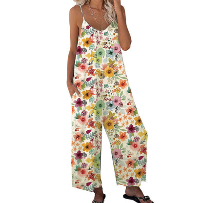 🌼50% RABATT !! ⏰Damen Jumpsuit mit Blumenmuster und weitem Bein