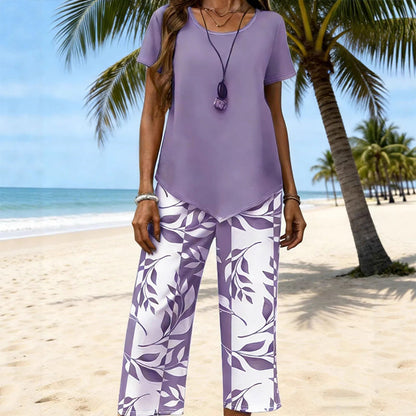 Ensemble 2 pièces haut asymétrique et pantalon capri pour femme